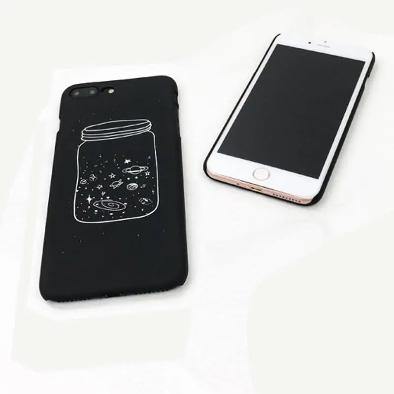 Jet Black Night Sky iPhone Cases with Solar System and Saturn Design - Phone Case