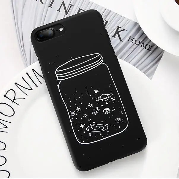 Jet Black Night Sky iPhone Cases with Solar System and Saturn Design - Cosparty