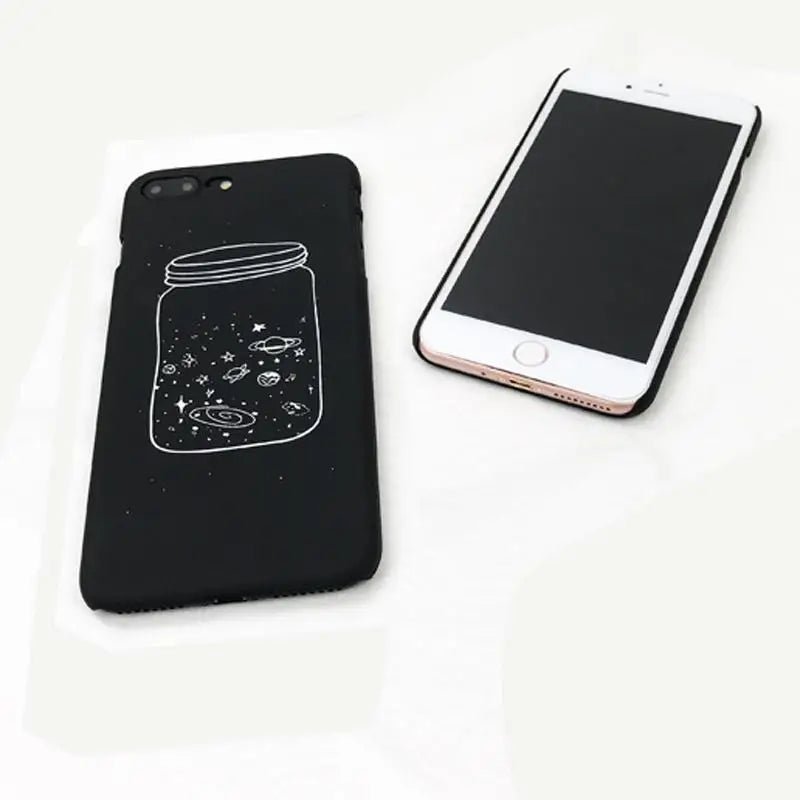 Jet Black Night Sky iPhone Cases with Solar System and Saturn Design - Cosparty
