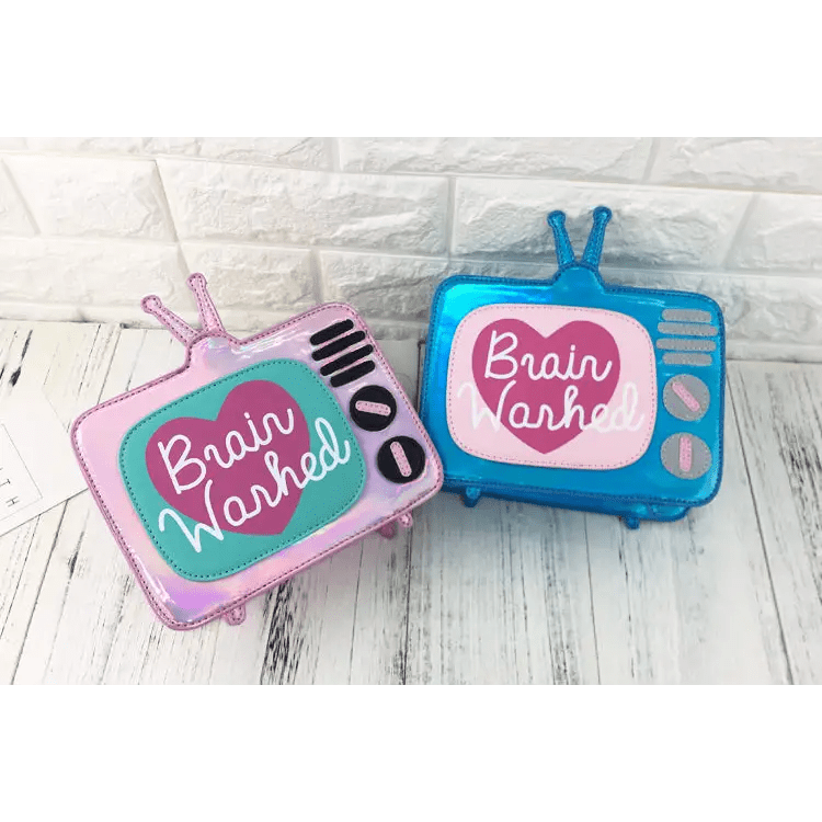 K - Pop Inspired Holographic Vintage Television Shaped Handbag - Cosparty