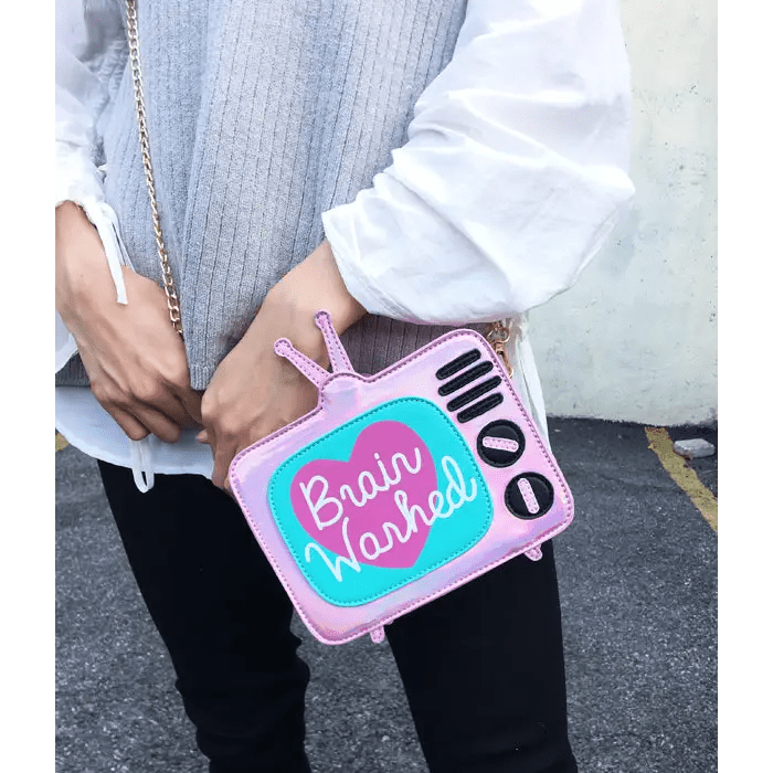 K - Pop Inspired Holographic Vintage Television Shaped Handbag - Cosparty