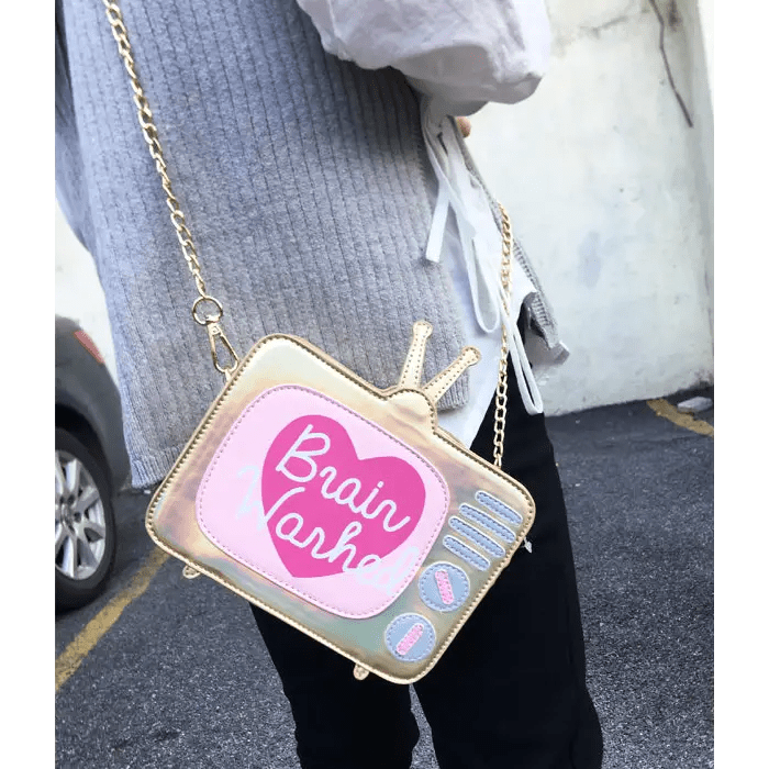 K - Pop Inspired Holographic Vintage Television Shaped Handbag - Cosparty