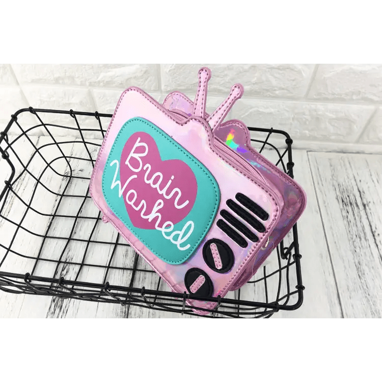 K - Pop Inspired Holographic Vintage Television Shaped Handbag - Cosparty