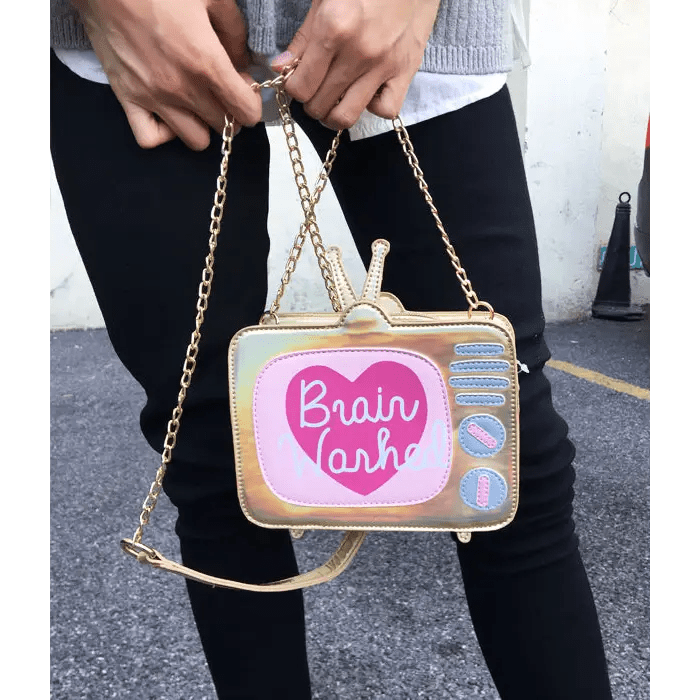 K - Pop Inspired Holographic Vintage Television Shaped Handbag - Cosparty