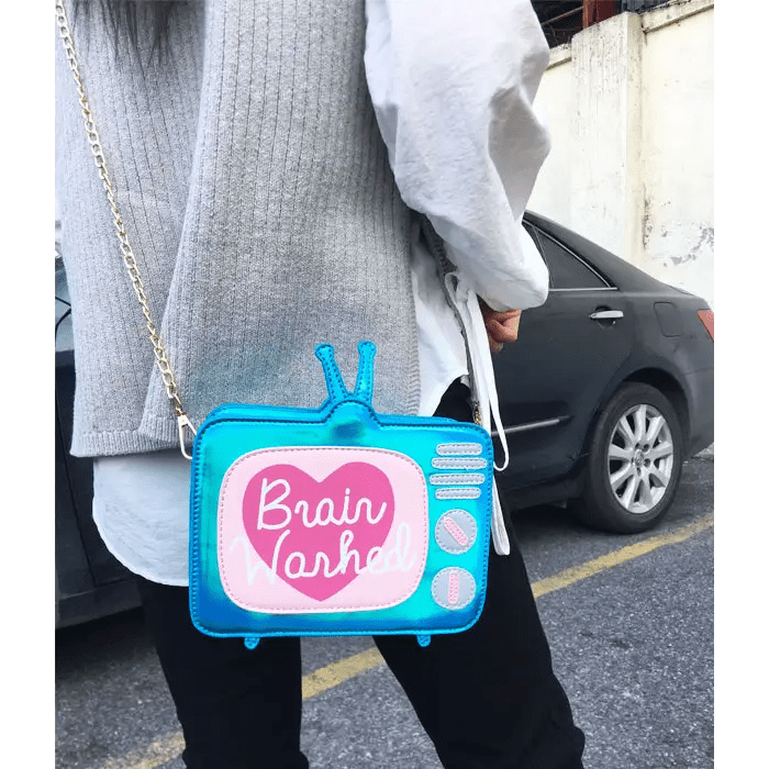 K - Pop Inspired Holographic Vintage Television Shaped Handbag - Cosparty