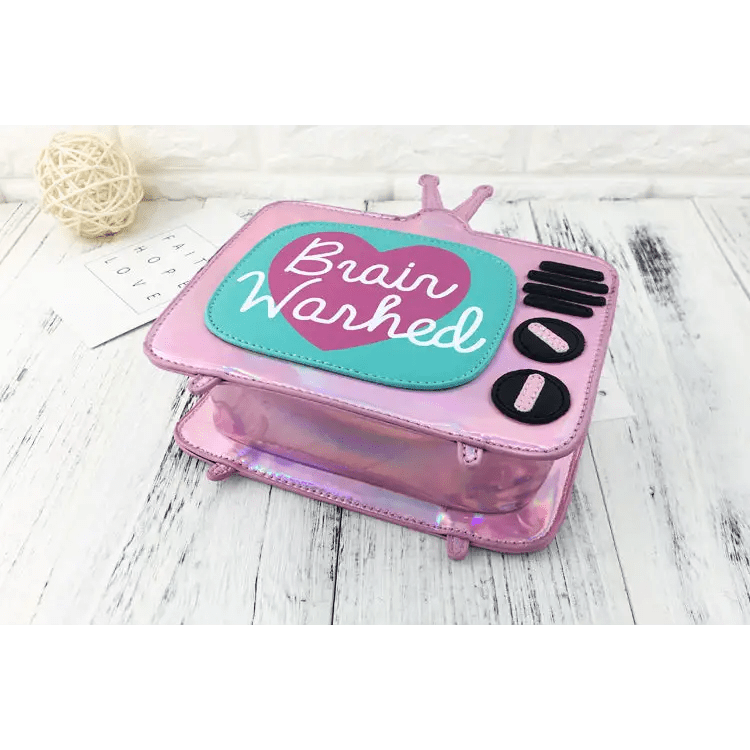 K - Pop Inspired Holographic Vintage Television Shaped Handbag - Cosparty