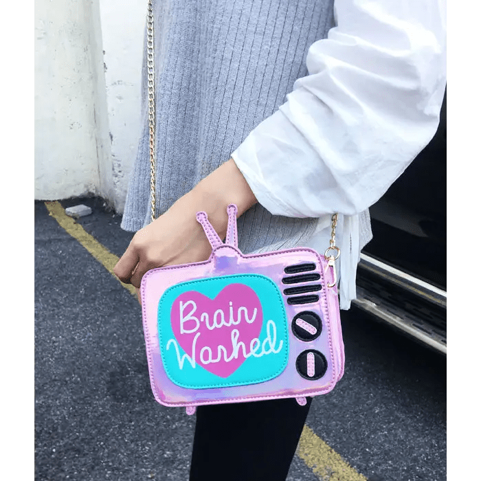 K - Pop Inspired Holographic Vintage Television Shaped Handbag - Cosparty