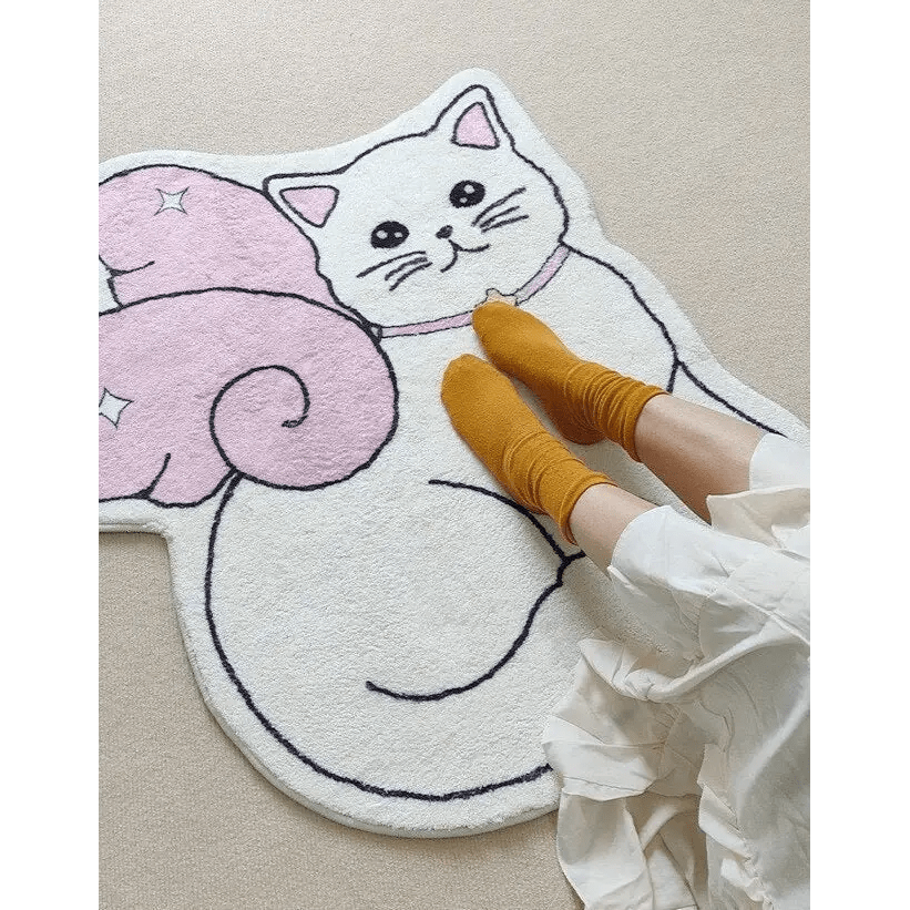 Kawaii Angelic Kitten Floor Mat for Bedroom and Bathroom Decor - Cosparty