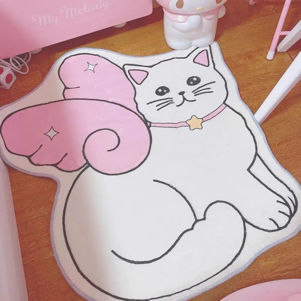 Kawaii Angelic Kitten Floor Mat for Bedroom and Bathroom Decor - Door Mats