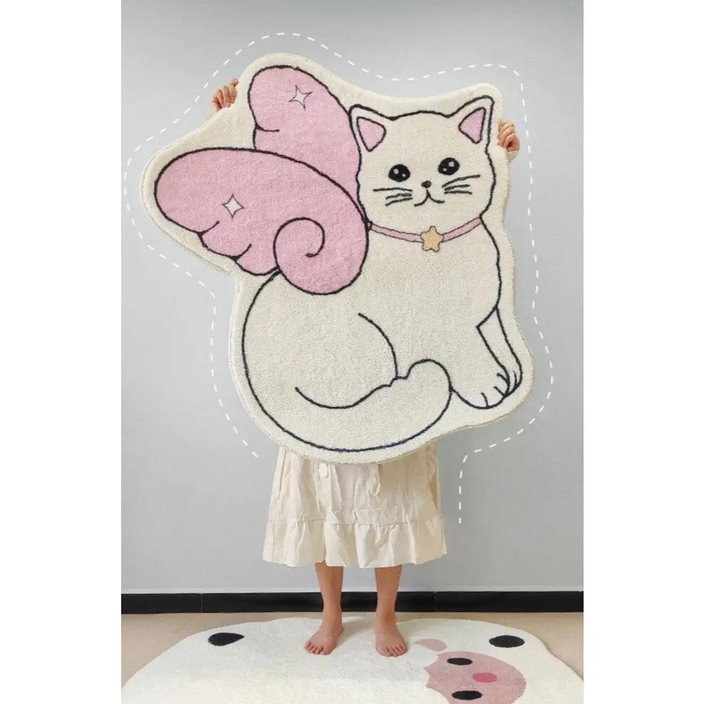 Kawaii Angelic Kitten Floor Mat for Bedroom and Bathroom Decor - Door Mats