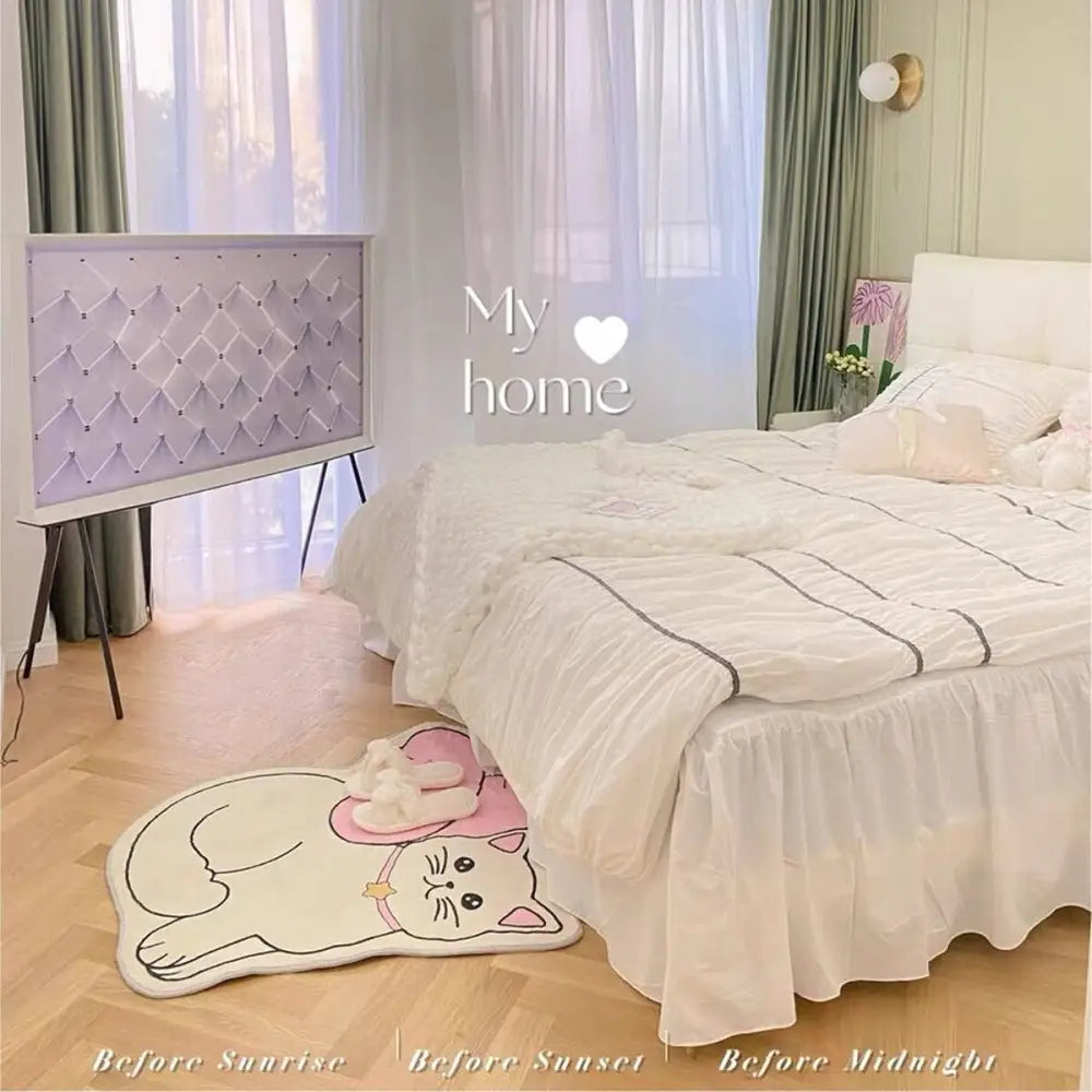 Kawaii Angelic Kitten Floor Mat for Bedroom and Bathroom Decor - Door Mats