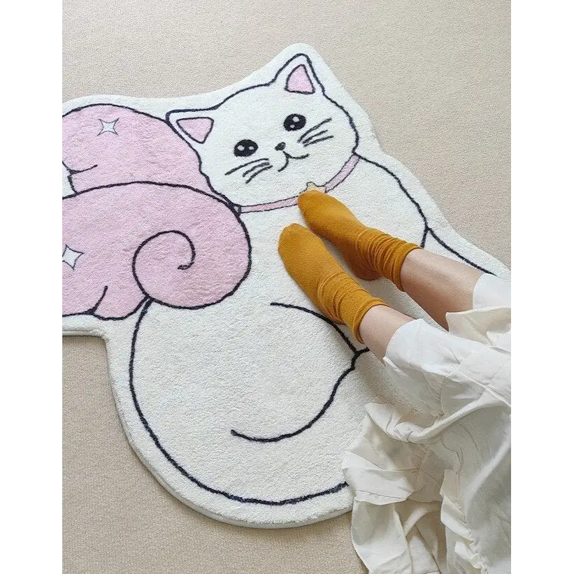 Kawaii Angelic Kitten Floor Mat for Bedroom and Bathroom Decor - Door Mats