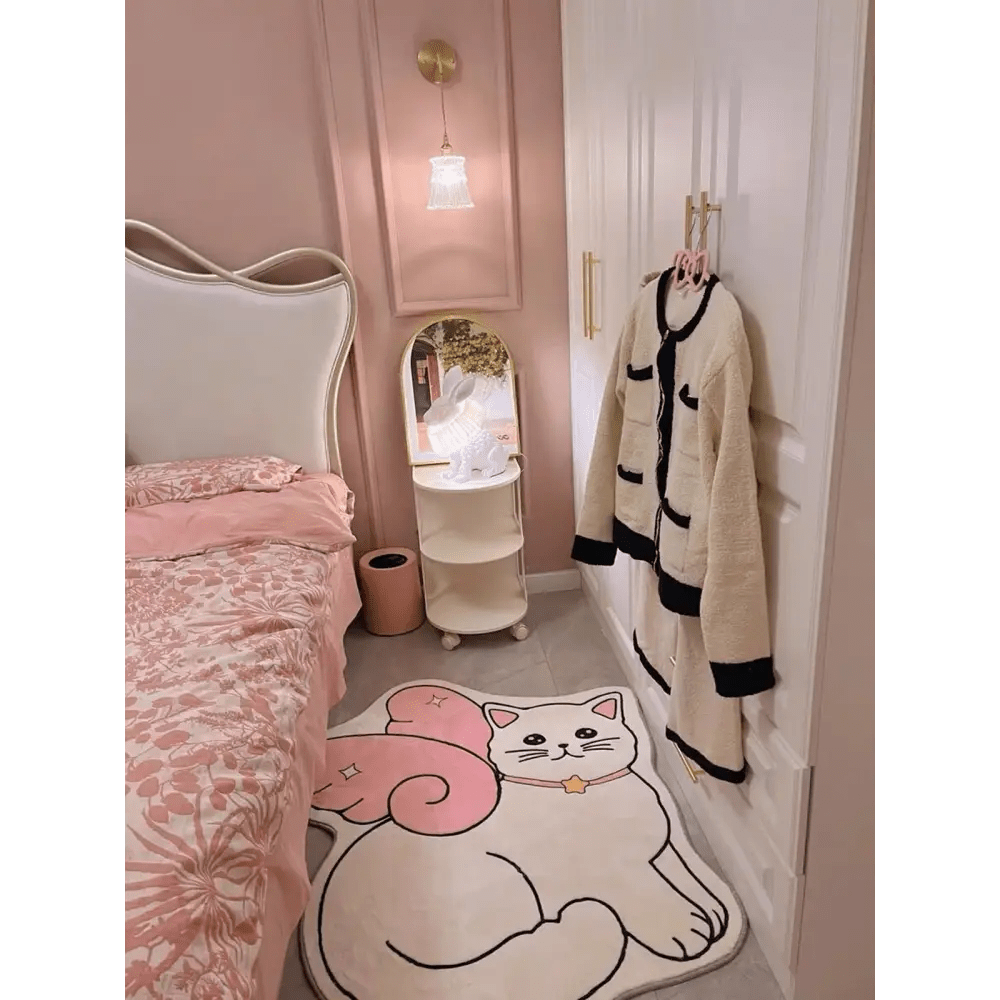 Kawaii Angelic Kitten Floor Mat for Bedroom and Bathroom Decor - Cosparty