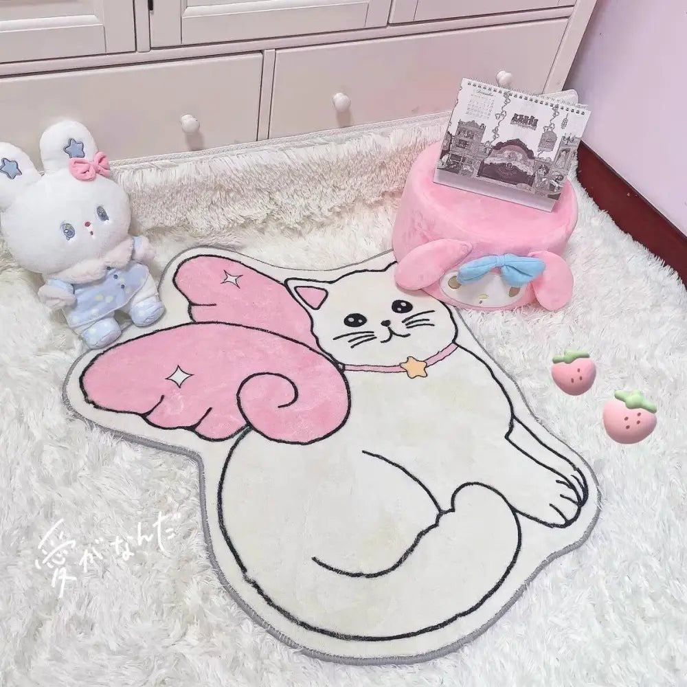 Kawaii Angelic Kitten Floor Mat for Bedroom and Bathroom Decor - Cosparty