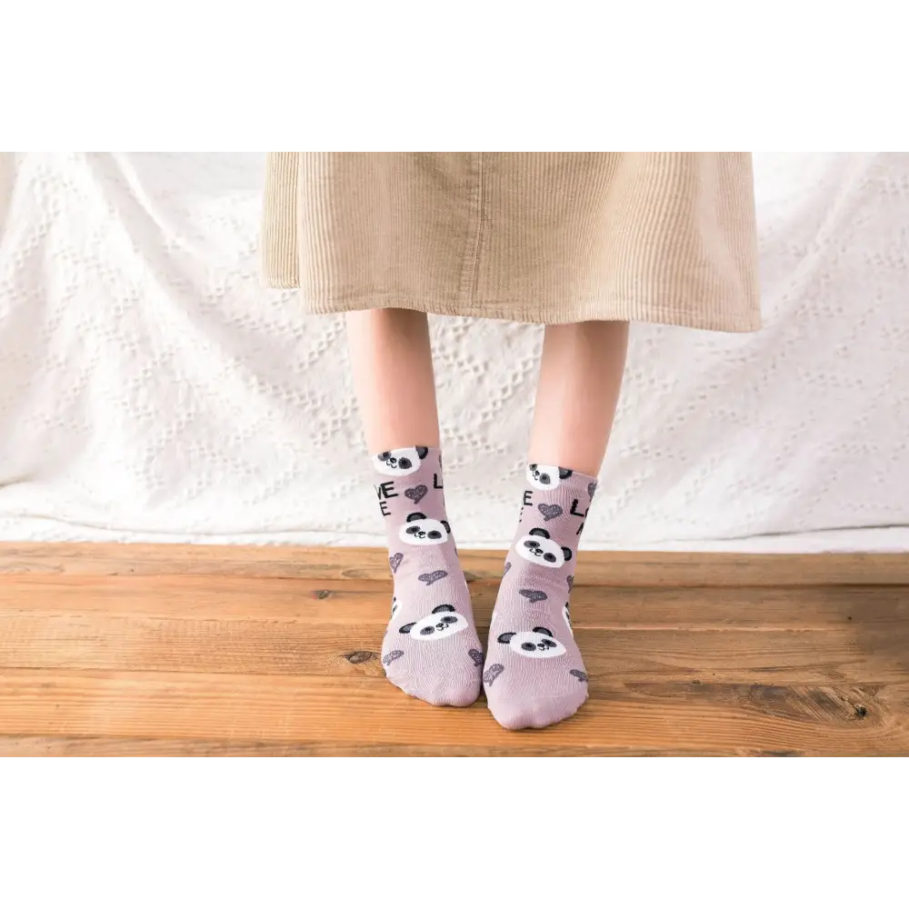 Love Me Sockies - Khaki Panda Bear - ankle socks, baby bear, bears, cats