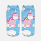 Kawaii Baby Blue Unicorn Ankle Socks with Rainbow and Clouds - Cosparty