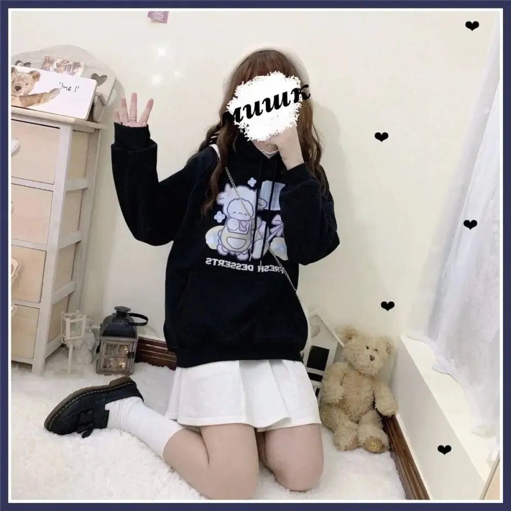 Kawaii Baby Lamb Dessert Hoodie with Sweet Details in Pastel Colors - Cosparty