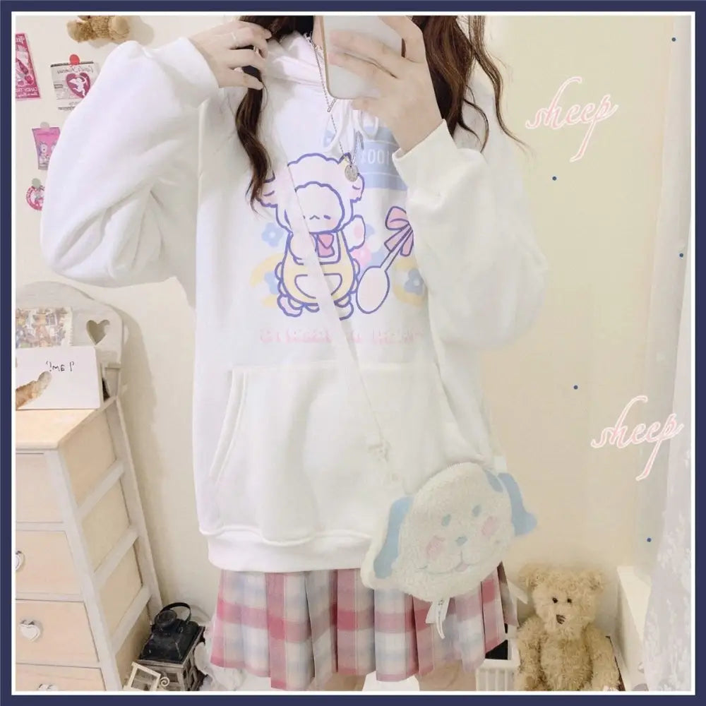 Kawaii Baby Lamb Dessert Hoodie with Sweet Details in Pastel Colors - sweater