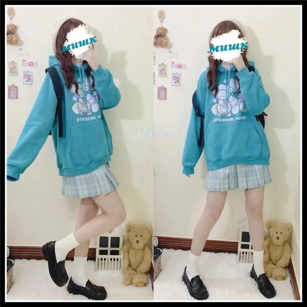 Kawaii Baby Lamb Dessert Hoodie with Sweet Details in Pastel Colors - Cosparty