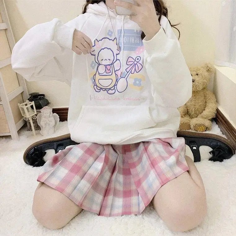 Kawaii Baby Lamb Dessert Hoodie with Sweet Details in Pastel Colors - Cosparty