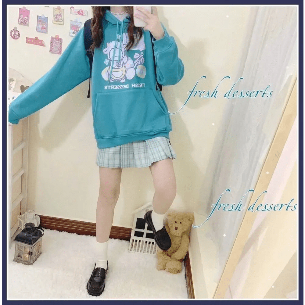 Kawaii Baby Lamb Dessert Hoodie with Sweet Details in Pastel Colors - Cosparty