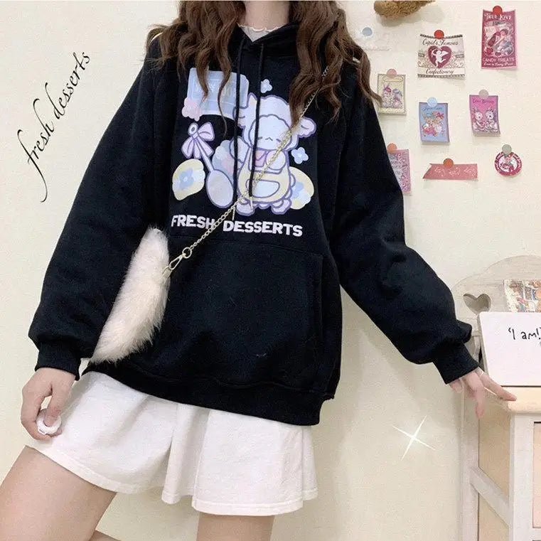 Kawaii Baby Lamb Dessert Hoodie with Sweet Details in Pastel Colors - Cosparty