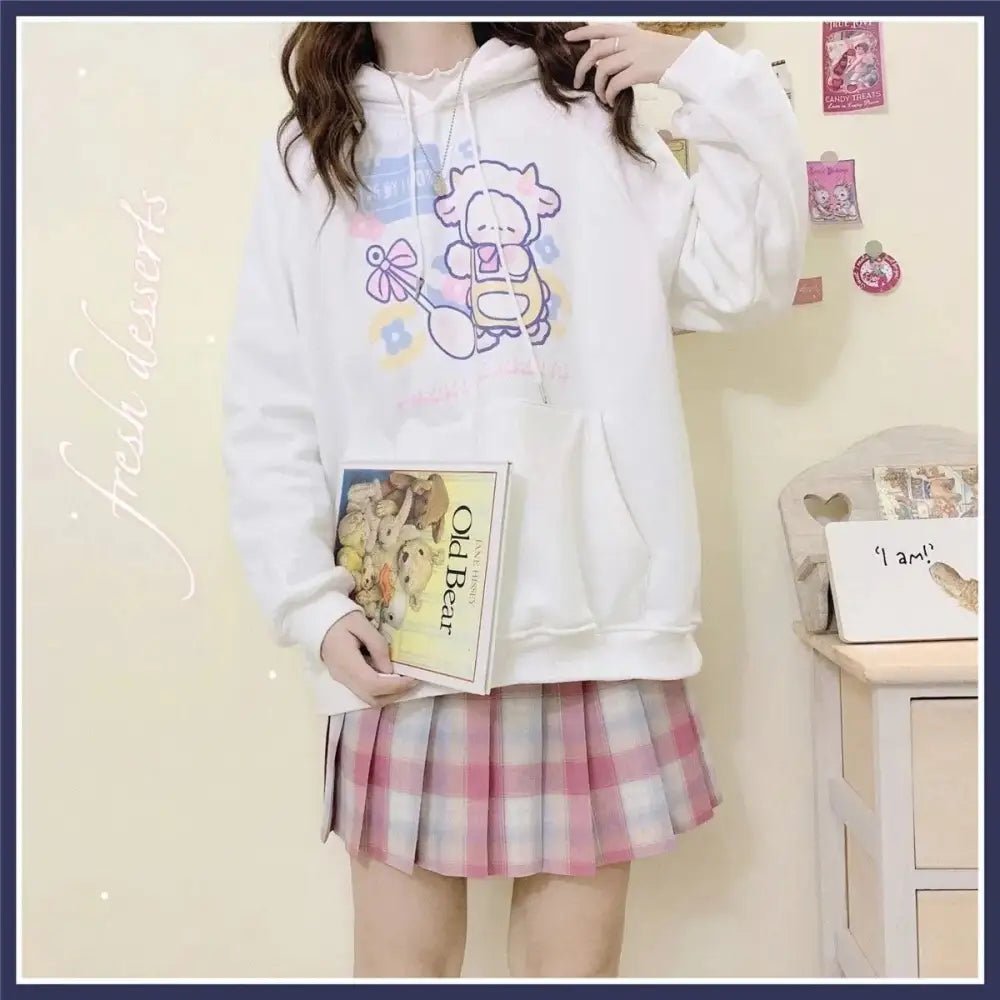 Kawaii Baby Lamb Dessert Hoodie with Sweet Details in Pastel Colors - Cosparty