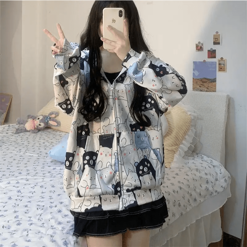Kawaii Bear - Inspired Windbreaker Jacket for Pastel Fashion Lovers - Cosparty