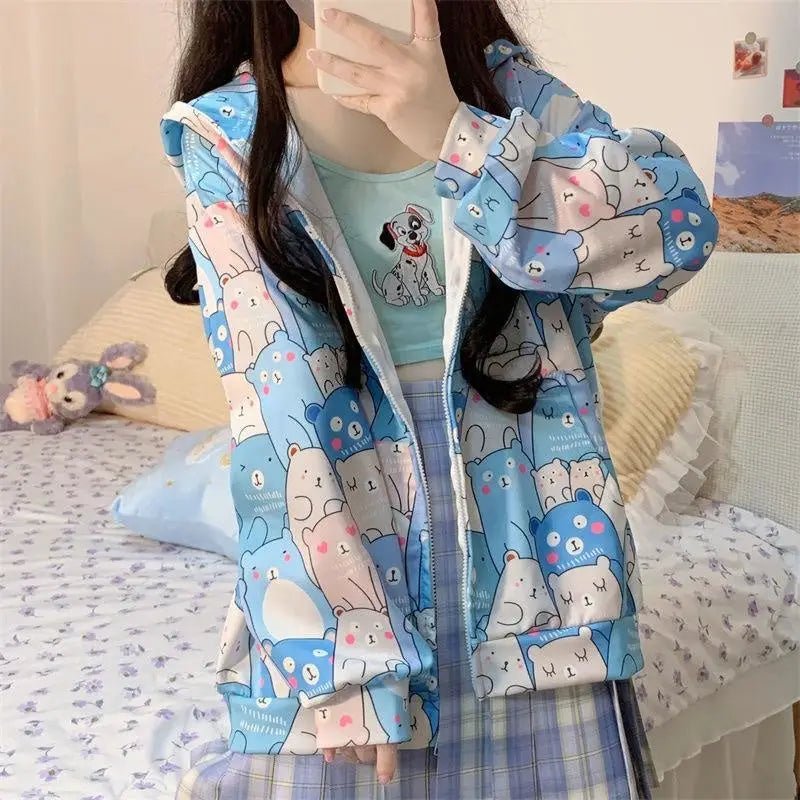 Kawaii Bear - Inspired Windbreaker Jacket for Pastel Fashion Lovers - Cosparty