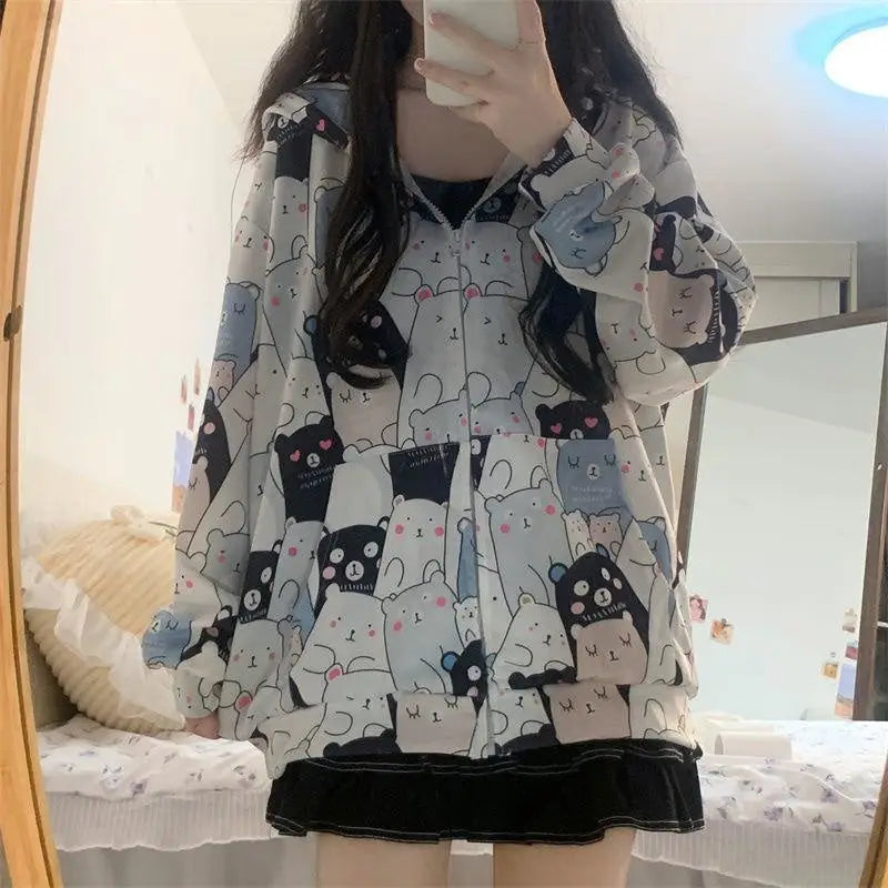 Kawaii Bear-Inspired Windbreaker Jacket for Pastel Fashion Lovers - sweater