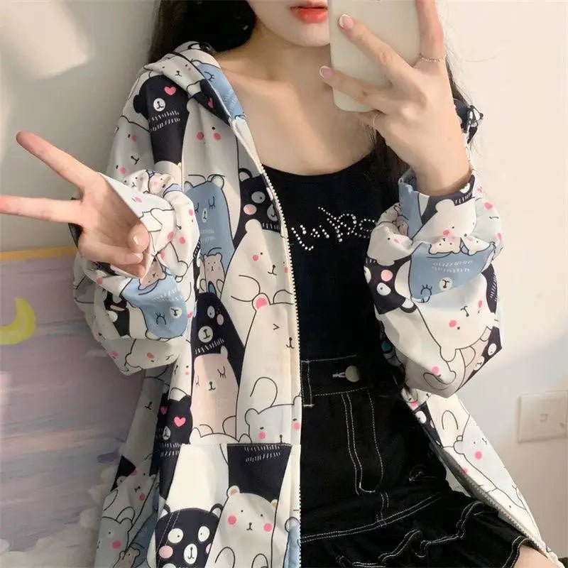 Kawaii Bear - Inspired Windbreaker Jacket for Pastel Fashion Lovers - Cosparty