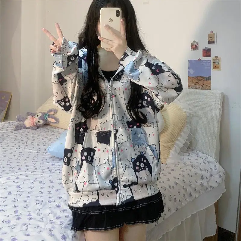 Kawaii Bear-Inspired Windbreaker Jacket for Pastel Fashion Lovers - sweater