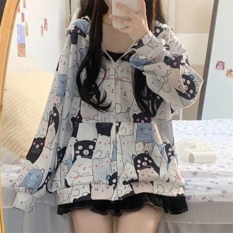 Kawaii Bear-Inspired Windbreaker Jacket for Pastel Fashion Lovers - sweater