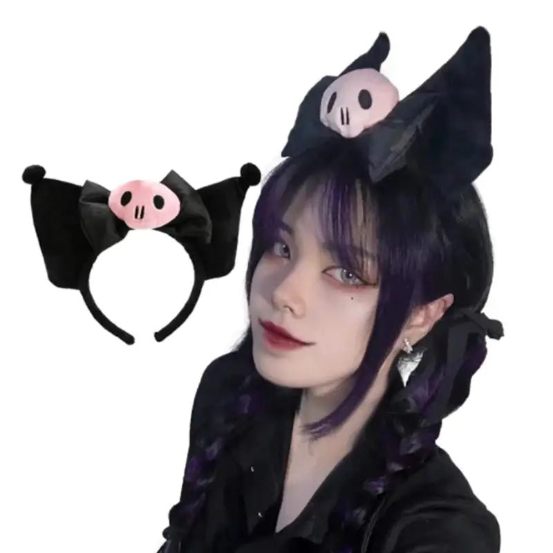 Kawaii Black and Pink Kuromi Bat Wing Headband for Halloween - Cosparty