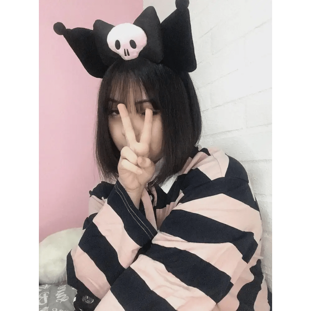 Kawaii Black and Pink Kuromi Bat Wing Headband for Halloween - Cosparty