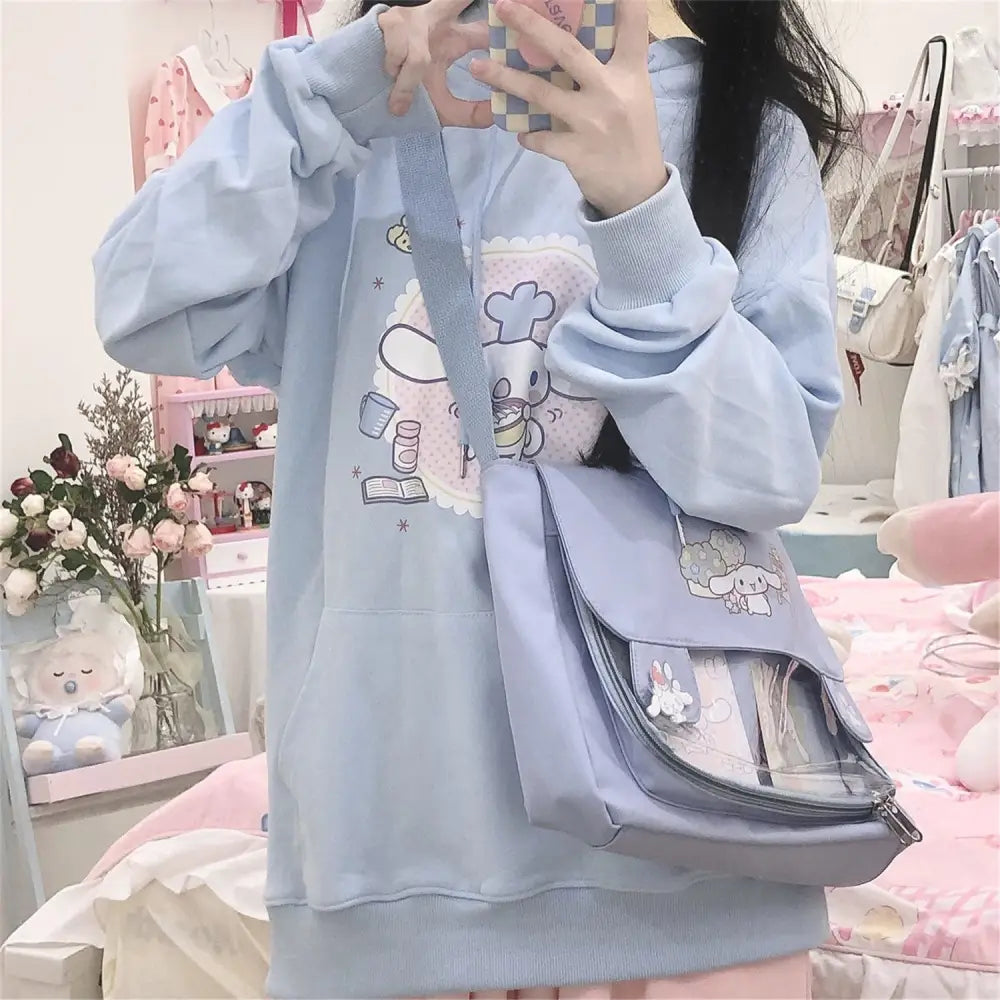 Kawaii Blue Cinnamoroll Baking Hoodie with Sweet Details - hoodie