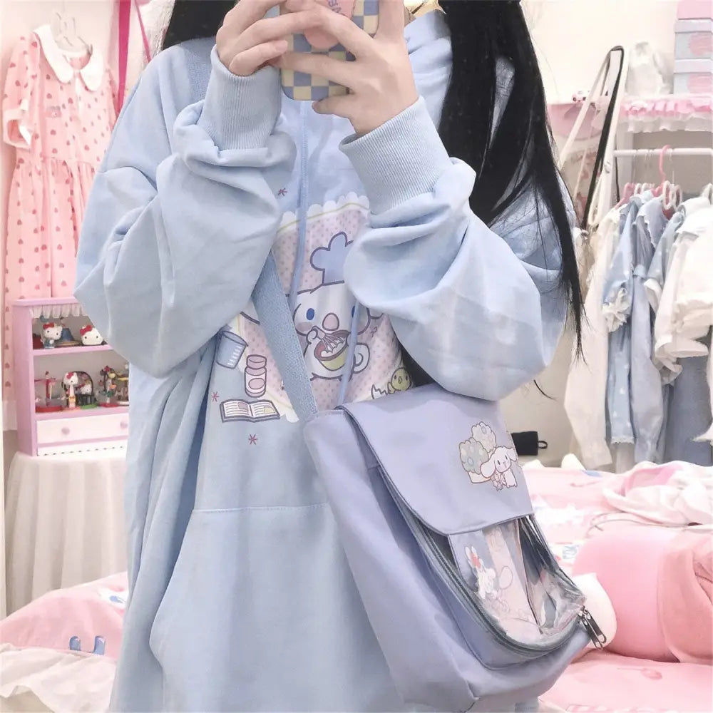 Kawaii Blue Cinnamoroll Baking Hoodie with Sweet Details - hoodie