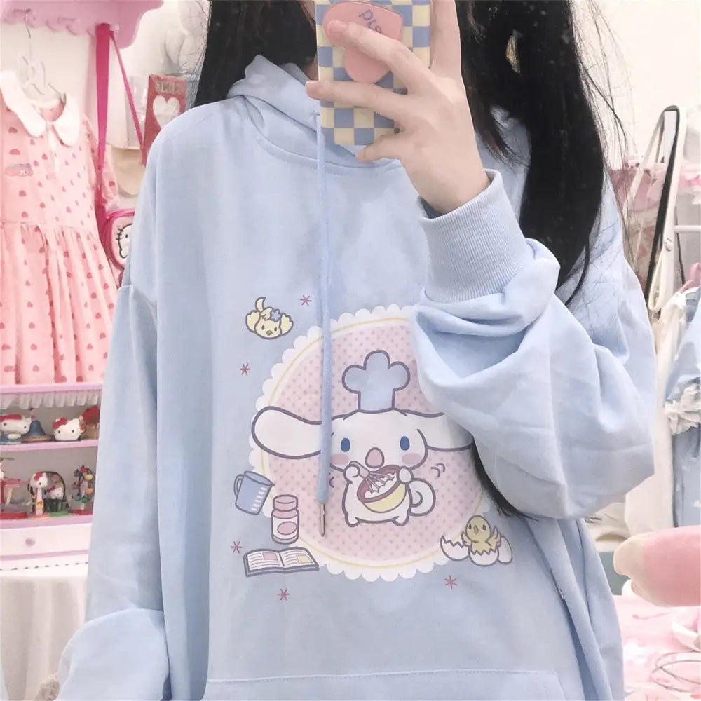 Kawaii Blue Cinnamoroll Baking Hoodie with Sweet Details - hoodie