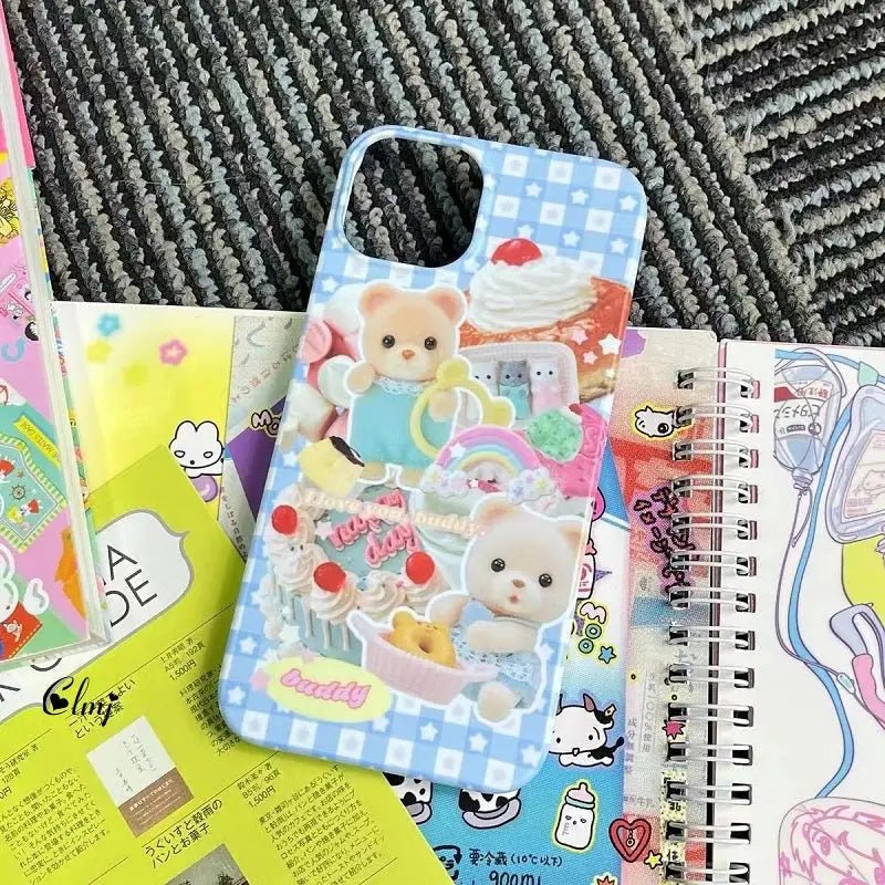 Kawaii Blue Plaid Teddy Bear iPhone Case in New Condition Org In Stock - Cosparty