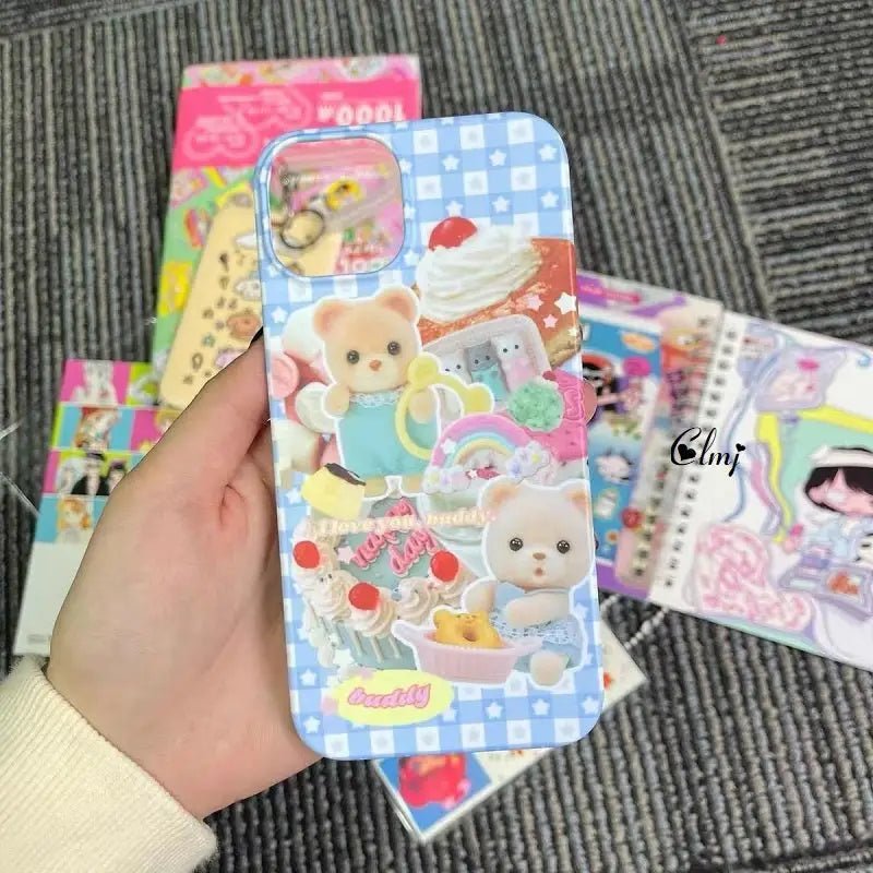 Kawaii Blue Plaid Teddy Bear iPhone Case in New Condition Org In Stock - Cosparty
