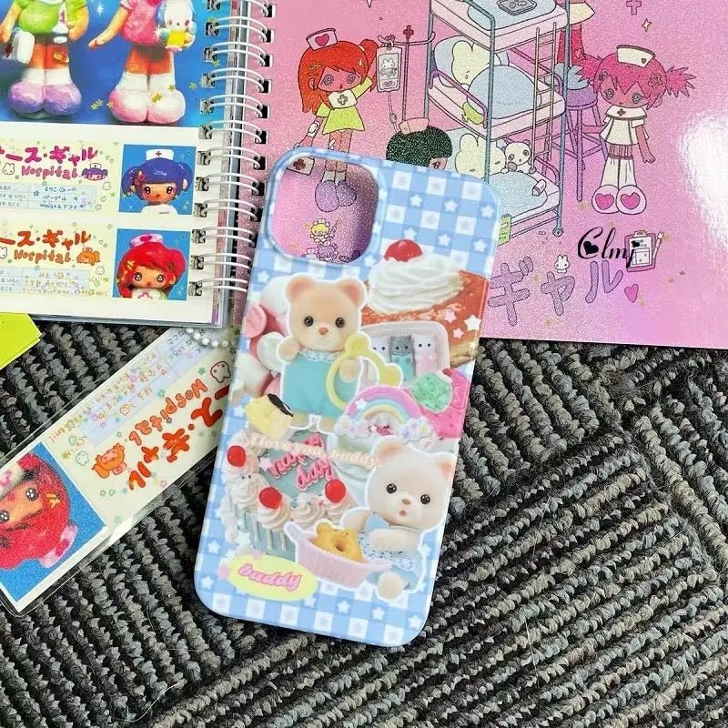 Kawaii Blue Plaid Teddy Bear iPhone Case in New Condition Org In Stock - Cosparty
