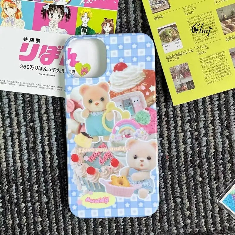 Kawaii Blue Plaid Teddy Bear iPhone Case in New Condition Org In Stock - phone case