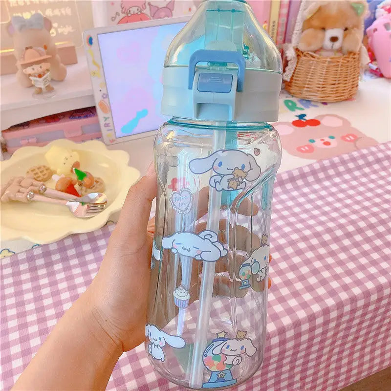 Kawaii BPA Free Plastic Water Bottle with Straw for Cospartys - Cinnamoroll - cup