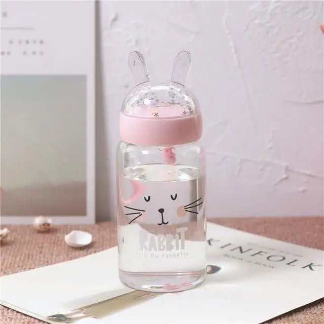 Kawaii Bunny Ear Glitter Glass Water Bottles - Cosparty