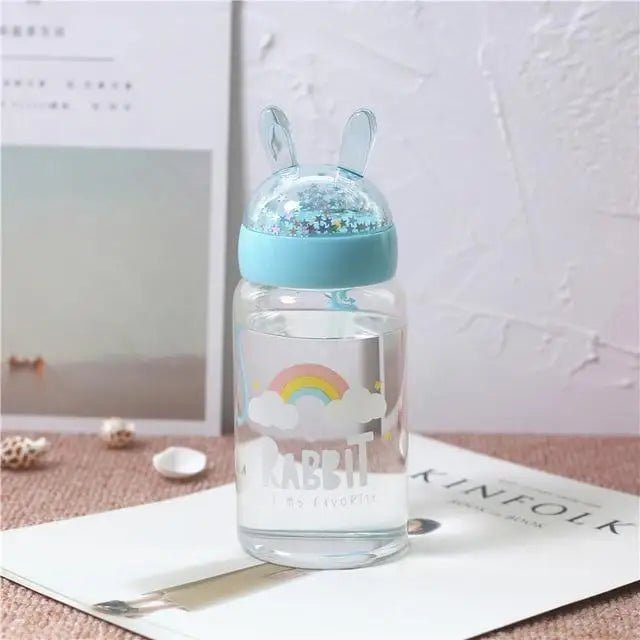 Kawaii Bunny Ear Glitter Glass Water Bottles - Cosparty