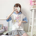 Kawaii Bunny Hooded Tee in Pastel Pink or Blue - Cosparty