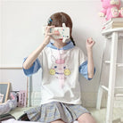 Kawaii Bunny Hooded Tee in Pastel Pink or Blue - shirt