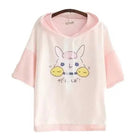 Kawaii Bunny Hooded Tee in Pastel Pink or Blue - Cosparty