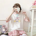 Kawaii Bunny Hooded Tee in Pastel Pink or Blue - shirt