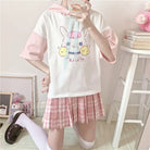 Kawaii Bunny Hooded Tee in Pastel Pink or Blue - Pink - shirt